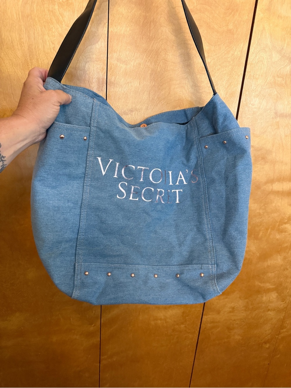 Victorias Secret Rose Gold Denim Tote